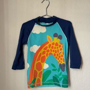 Kids Giraffe Swim Shirt - Blue and Orange Swim Rashguard UPD 40+ 4-5Y